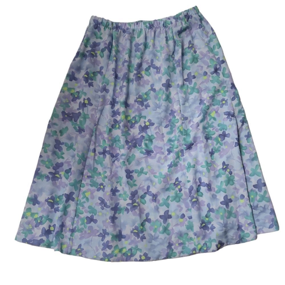 THE TOG SHOP Vintage Blue/Green‎ Flowy Floral Midi Skirt Size M (Altered)